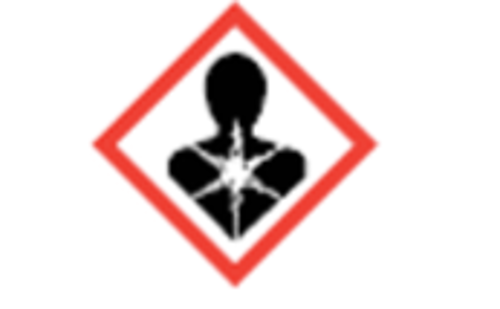 Red bordered diamond with a shadow image of a human bust and white star shape bursting through.