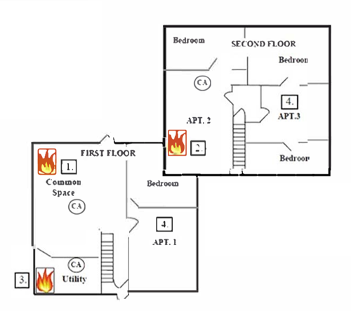 Two images of a floor plan. The top image is of the second floor and the bottom image is of the first floor. See below for further description.