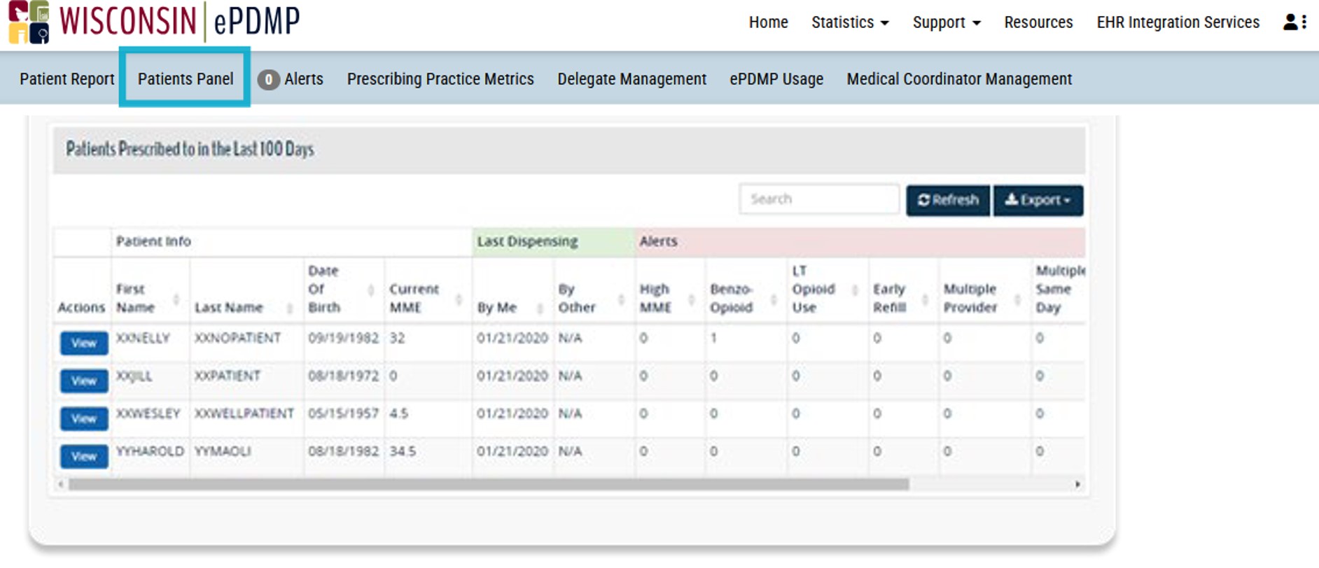 Screenshot of the Wisconsin ePDMP Patients Portal page