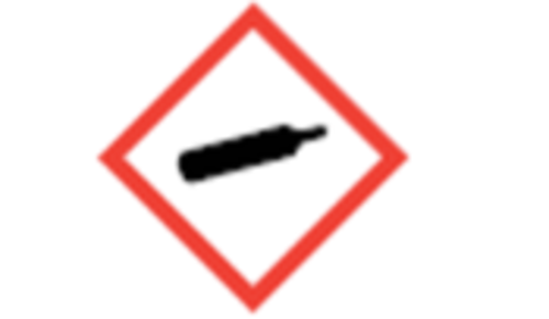 Red bordered diamond with a black image of a gas cannister. 
