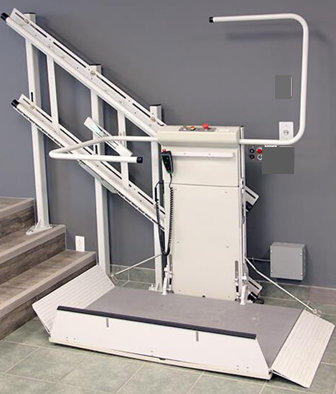 Inclined Platform Lift at the base of a set of stairs inside a house