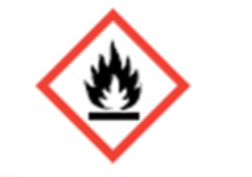 Red bordered diamond with a black and white image of a flame on a log. 
